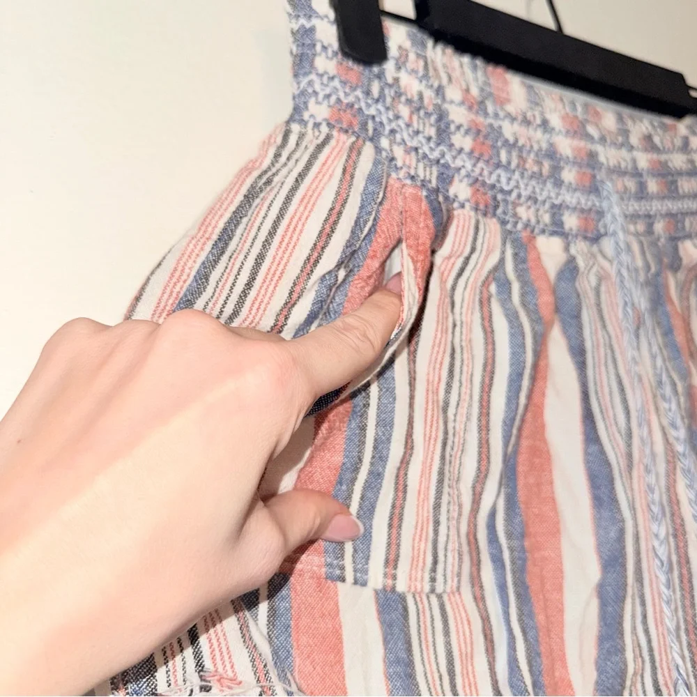 Rewash Striped High Waist Tassel Shorts in Blue, Orange, White
